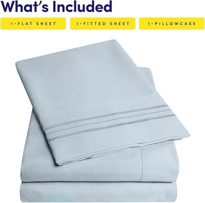 1500 Supreme Collection Twin XL Sheet Sets Misty - 3 Piece Bed Sheets and Pillowcase Set for Twin XL Mattress - Extra Soft, Elastic Corner Straps, Deep Pocket Sheets, Twin XL Misty
