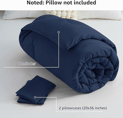 CozyLux Oversized King Comforter Set Navy Blue, 3 Pieces 120x98 Solid Breathable Quilted Bedding Sets for All Seasons, Luxury Soft Lightweight Bed Set with Down Alternative Comforter and 2 Pillowcases