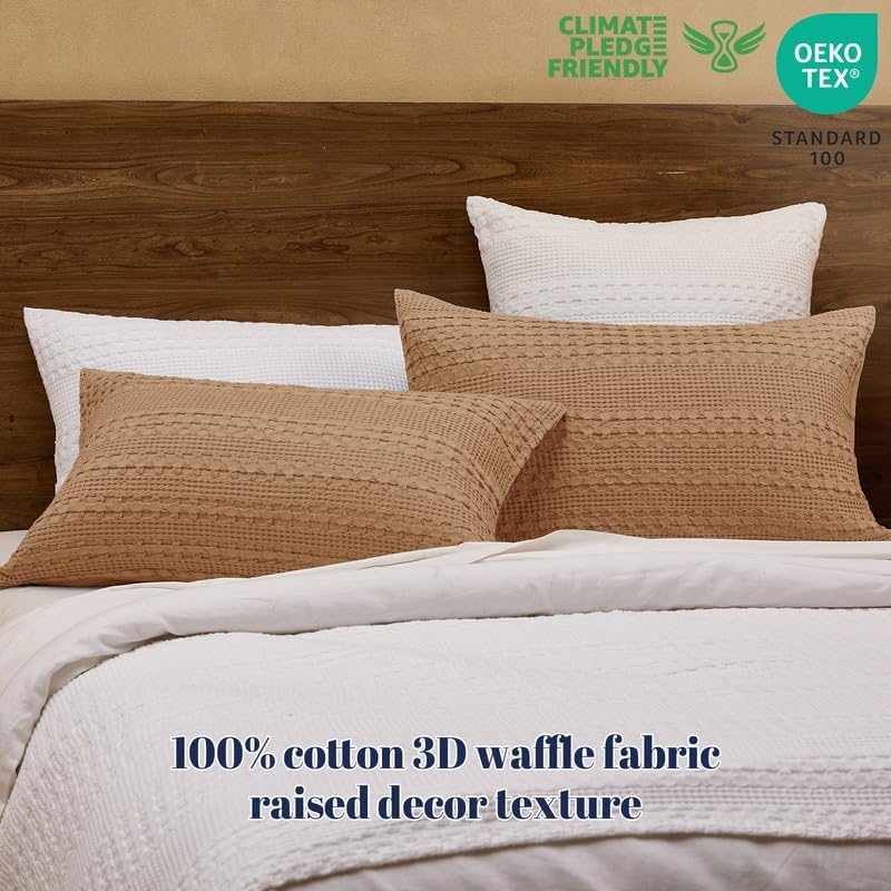 PHF Cotton Waffle Pillow Shams Queen Size 20" x 30", Clay, No Insert