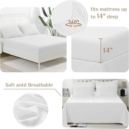 JOLLYVOGUE Queen Comforter Set, Ultra-Soft Bed in a Bag Queen Size 7 Pieces, Oeko-TEX Certified Bedding Set with Down Alternative Comforter, Sheets, Pillowcases & Shams, White