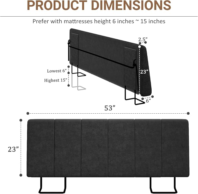 Full Size Headboard Only-No Assembly Required, Black | Easy to use no assembly required, Linen fabric and extra-thick foam for added comfort, Modern style headboard full size