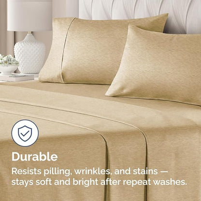 Standard Pillow Cases Set of 4 - Ultra Soft Hotel Quality Pillowcase Covers - Comfy Bedding for Women, Men, Kids & Teens - Machine Washable Pillow Protectors - 4 Piece - Standard Size Heathered Tan