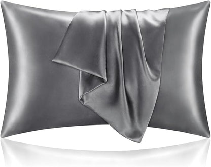 BEDELITE Satin Pillowcase with Zipper 2 Pack, Dark Grey Pillow Cases Standard Size, Super Soft and Cooling Similar to Silk Pillow Cases, Gift for Women Men(20x26 Inches)