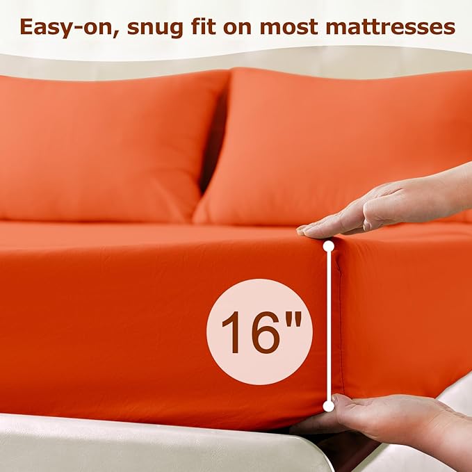 Twin XL Size Bed Sheet Set - 3 Piece Soft Microfiber Sheets with Deep Pockets, Cooling Technology, and Wrinkle-Free Pillowcase. Hotel-Quality, Durable Bedding, Bright Orange