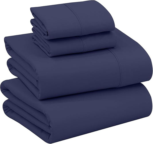 RUVANTI 100% Cotton Sheets – California King Percale Bedding, Cooling & Breathable, Durable with a Crisp, Soft & Comfortable Feel, 14" Deep Pocket, 4-Piece Set, Crown Blue