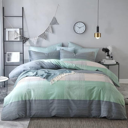 LifeTB Queen Comforter Set Patchwork Bedding Comforter Set Soft Fluffy Geometric Plaid Bedding Set for All Seasons Cozy Patchwork Plaid Checkered Pattern Queen Bed Comforter with 2 Pillow Shams