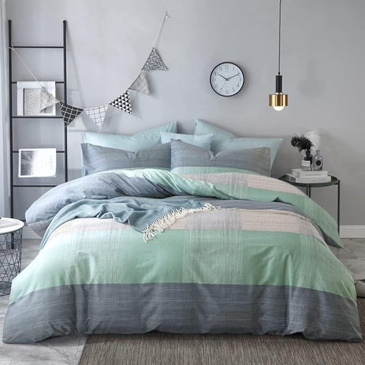 VM VOUGEMARKET Geometric Comforter Set Twin Blue Mint Green Patchwork Bedding Comforter with 2 Pillowcases Modern Style Lightweight Soft Twin Comforter Set