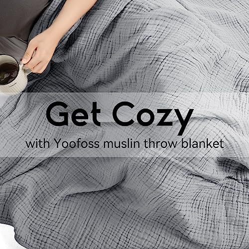 Yoofoss Muslin Blanket 100% Organic Cotton Throw Large 50" x 60" for Bed Couch Summer Gauze Blanket for Adults Lightweight and Breathable Grey