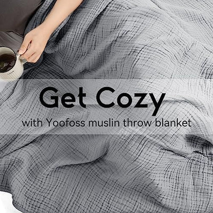 Yoofoss Muslin Blanket 100% Organic Cotton Throw Large 50" x 60" for Bed Couch Summer Gauze Blanket for Adults Lightweight and Breathable Grey