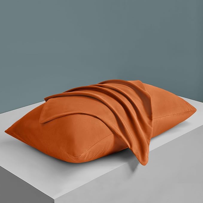 MILVOWOC 2Pcs Brushed Microfiber Queen Pillowcases - 20 x 30 Inch, Burnt Orange Pillow Case Set Non Slip Envelope Pillow Cover with Moisture Absorption and Anti-Wrinkle