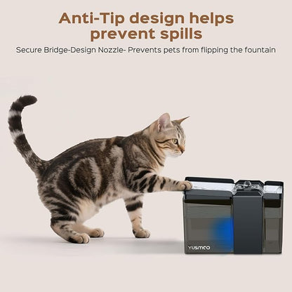 Automatic Cat Water Fountain, 2.2L/74oz Pet Fountain with 304 Stainless Steel Drinking Top, Ultra-Quiet Pump, Triple Filtration & LED Water Level Alert, BPA-Free Plastic for Cats and Small Dogs