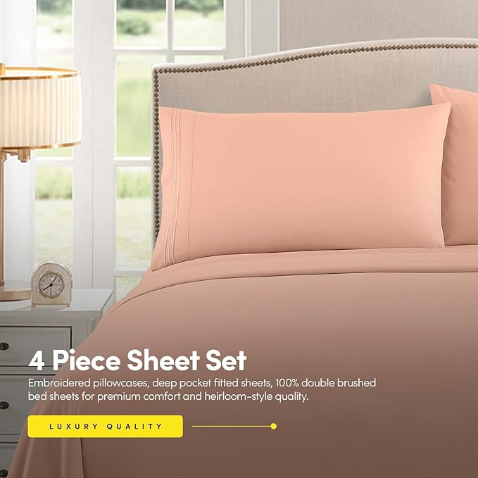1500 Supreme Collection Full Sheet Sets Peach - Luxury Hotel Bed Sheets and Pillowcase Set for Full Mattress - Extra Soft, Elastic Corner Straps, Deep Pocket Sheets, Full Peach