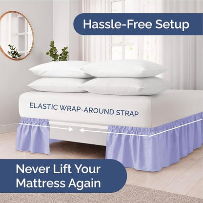Wrap Around Dust Ruffle Bed Skirt - Lavender - for Queen Size Beds with 24 Inch Drop - Elastic Strap - Adjustable Pleated Bedskirt with Brushed Fabric and Wrinkle Free - for Women, Men, Kids & Teens