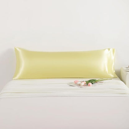NTBAY Satin Body Pillowcase for Hair and Skin, Luxurious and Silky Pillow case with Envelope Closure, 20x54 Inches, Light Yellow