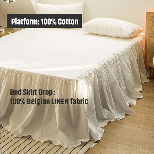 Simple&Opulence Belgian Linen Bed Skirt with Classic 16 inch Tailored Drop Dust Ruffle, Easy Fit Breathable Premium Natural Flax- Pleated White, Queen