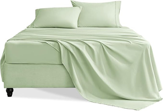 King Size Sheets Set, 4 Pieces Hotel Luxury Soft Microfiber Bed Sheets Set, Up to 16" Deep Pockets, Oeko-Tex Sheets with Elastic, Breathable, Wrinkle Free (Sage, King)
