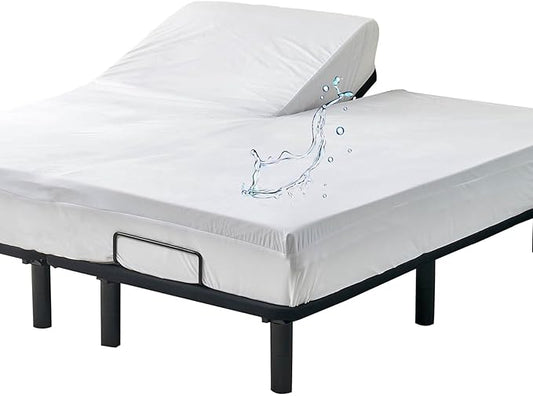 Split Top California King Mattress Protector for Adjustable Bed with Upper Flex Head Waterproof Ultra Soft Jersey Fitted Mattress Cover 32-34 Split from Head Cal King