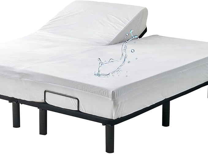 Kingnex Waterproof Half Split Top King Mattress Protector for Adjustable Bed with Upper Flex 36-39 from Head Ultra Soft Bamboo Viscose Jersey Noiseless Fitted Matress Cover