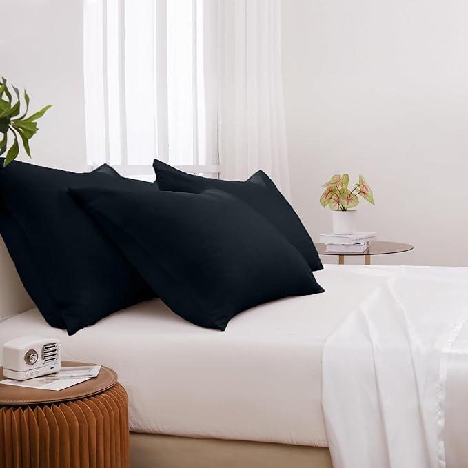 Pillowcases King 4 Pack, 20x36 Pillow Cases with Envelope Closure, Soft Plain Brushed Microfiber Covers Breathable Wrinkle-Resistant, Black