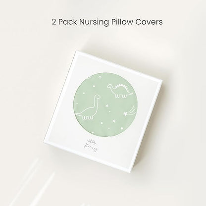Konssy 2 Pack Nursing Pillow Covers, Stretchy and Soft Nursing Cover for Breastfeeding Pillows, Pillow Slipcover for Baby Girls Boys Newborn (Dino Jungle, Sage)