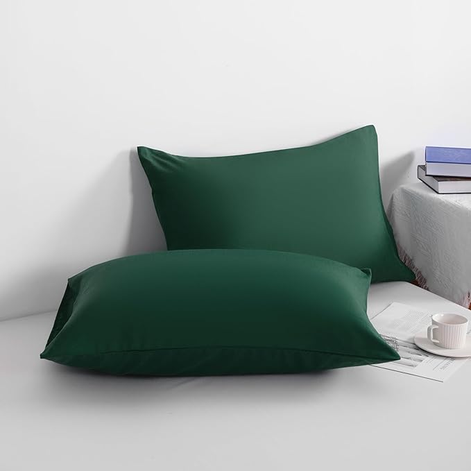 NTBAY King Pillowcase Set - 2 Pack Brushed Microfiber 20x40 Pillowcases - Soft, Wrinkle-Free, Fade-Resistant, Stain-Resistant, Dark Green Pillowcases with Envelope Closure - 20x40 Inches, Dark Green