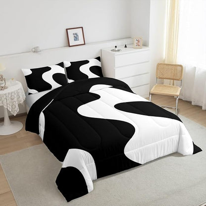 Erosebridal White and Black Abstract Toddler Comforter Boho Geometric Striped Bedding Set Minimalist Modern Art Duvet Insert Simple Aesthetic Modern Bed Sets