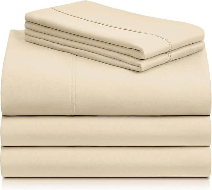 LuxClub 5 PC Split King Sheet Set, Breathable Luxury Bed Sheets, Deep Pockets 18" Eco Friendly Wrinkle Free Cooling Sheets Machine Washable Hotel Bedding Silky Soft - Cream Split King