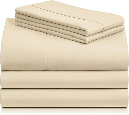 LuxClub 5 PC Split King Sheet Set, Breathable Luxury Bed Sheets, Deep Pockets 18" Eco Friendly Wrinkle Free Cooling Sheets Machine Washable Hotel Bedding Silky Soft - Cream Split King