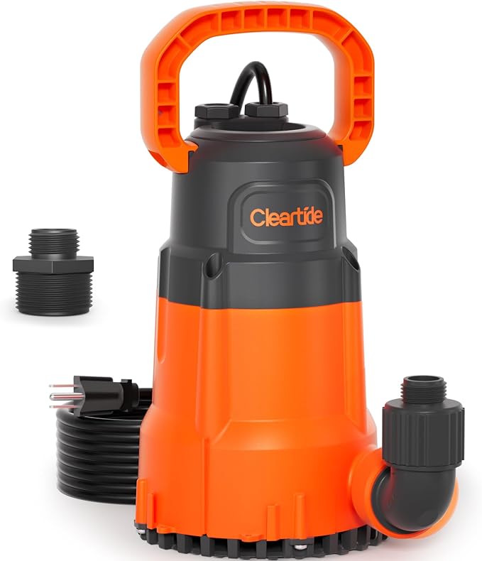 Submersible Utility Water Pump, 1/3 HP 2790 GPH Portable Sump Pump with Copper Motor, Plug and Work for Pond, Garden Watering, Pool or Hot Tub Water Transfer