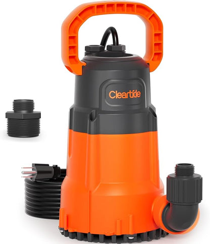 Submersible Utility Water Pump, 1/3 HP 2790 GPH Portable Sump Pump with Copper Motor, Plug and Work for Pond, Garden Watering, Pool or Hot Tub Water Transfer
