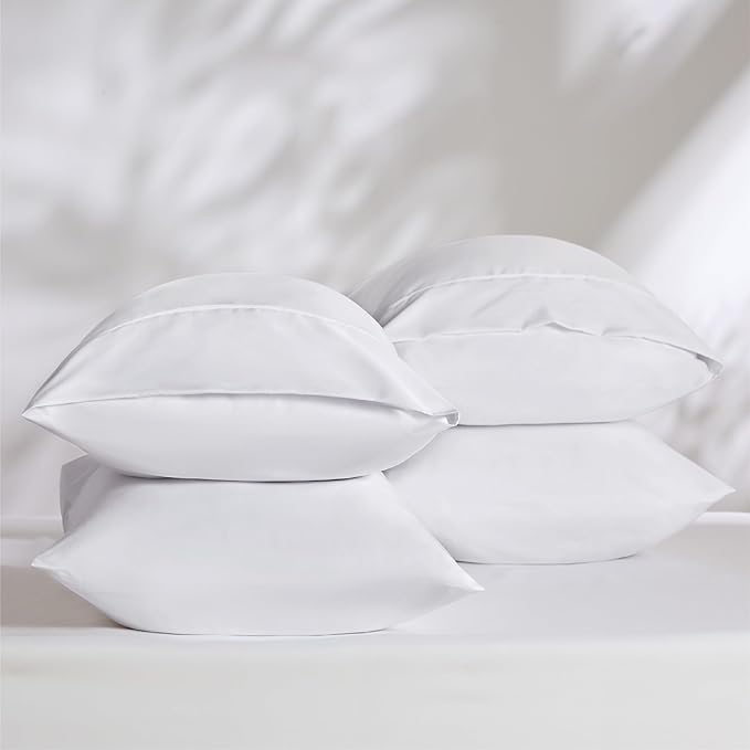 Bedsure Pillow Cases Standard Size Set of 4 - White Brushed Microfiber Pillowcases 4 Pack, Super Soft and Cozy Pillow Case Covers with Envelope Closure for Kids, Wrinkle, Fade Resistant, 20x26 Inches