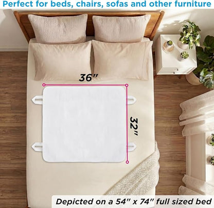 NOVA Waterproof Reusable Underpad with 4 Positioning Strap Handles, 100% Cotton Skin Soft Top Layer, Washable Incontinence Bed & Surface Overlay, Super Absorbent, 32” x 36”