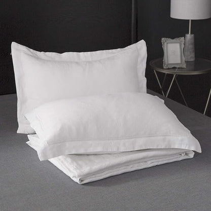 Simple&Opulence 100% Linen Duvet Cover Set with Embroidery Border Washed - 2 Pieces (1 Duvet Cover & 1 Pillow Sham) with Button Closure Soft Breathable Farmhouse - White, Twin Size