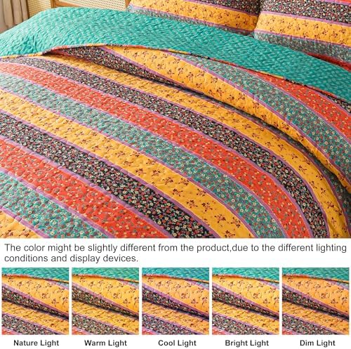 HoneiLife Queen Quilt Bedding Set - 3 Piece Microfiber Quilt Sets Floral Bedspreads Fall/Winter Coverlets for Queen Beds