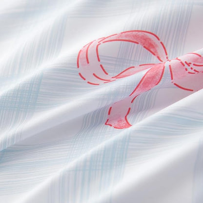 Blue Plaid Queen Comforter Set - Pink Bow Comforter Set Queen Size, Gingham Quilt Bedding Set 3 Pieces, Soft & Lightweight Comforter(90‘’ x 90‘’) for Girl & 2 Pillowcases(30‘’x20‘’)