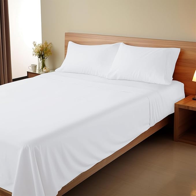 SPRINGSPIRIT Twin Sheets Set, 4 Piece Bed Sheets Set Deep Pockets, Super Soft, Breathable, White