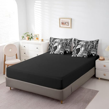 Erosebridal 3D Dragon Bed in a Bag Queen Comforter Set 7 Piece,Vintage Gothic Black and White Dragon Bedding Sets Antique Wildlife Mythical Animal Sheet Set with Comforter
