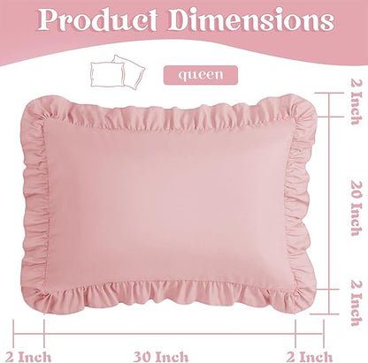 KKJIAF Ruffle Pillow Cases Queen Size Set of 2, Ruffled Pillow Covers with Envelope Closure, Wrinkle Resistant Pillowcases 20" x 30", Ruffled Pillow Shams, Light Pink