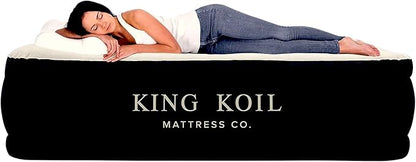 King Koil Pillow Top Plush Full Size Air Mattress with Built-in Pump for Home, Camping & Guests, Inflatable Airbed Luxury Double High Adjustable Blow Up Bed, Waterproof, 1-Year Warranty