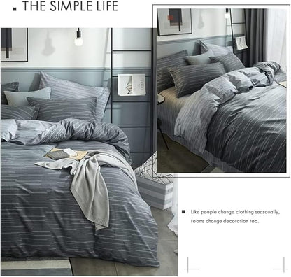 LifeTB 100% Cotton Striped Duvet Cover Set Full Size Geometric Grey Stripes Pattern Printed Bedding Set Modern Style Striped Comforter Cover for Men Boys Teens 1 Full Duvet Cover with 2 Pillowcases