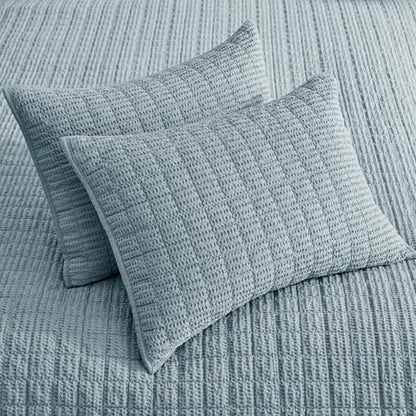 Levtex Home Cloud Waffle Twin XL/Twin Quilt Set (68x86in) with 1 Pillow Sham (26x20in) - Box Quilted Waffle Cotton Texture - Chambray - Cotton Twin Size Quilt Bedding Set - Lightweight Soft