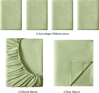 BYSURE 6 Pieces Bed Sheets Set(Full, Sage Green) - Hotel Luxury Super Soft 1800 Thread Count 100% Microfiber Sheets with Deep Pockets, Wrinkle & Fade Resistant