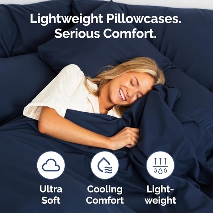 Standard Pillow Cases Set of 4 - Ultra Soft Hotel Quality Pillowcase Covers - Comfy Bedding for Women, Men, Kids & Teens - Machine Washable Pillow Protectors - 4 Piece Set - Standard Size Navy Blue