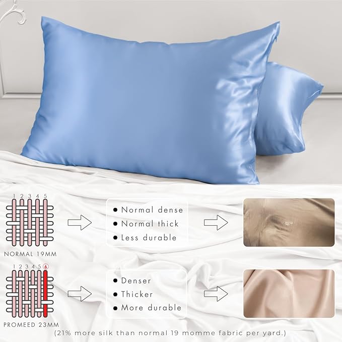 PROMEED Natural 23 Momme Silk Toddler Pillowcase for Baby Hair and Skin, Fits Pillow 13x18, Both Sides 100% Mulberry Silk Baby Travel Pillow Cases with Laundry Bag (Toddler/Travel-13 x18, Light Blue)