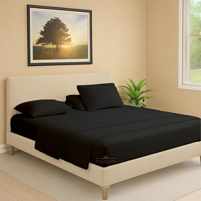 Split Head Flex 2 Qty Fitted Sheet for Adjustable Bed, Queen 34" Split Down from The Top, 100% Egyptian Cotton 600 Thread Count, 18" Deep Pocket, Super Soft Wrinkle Free, Black