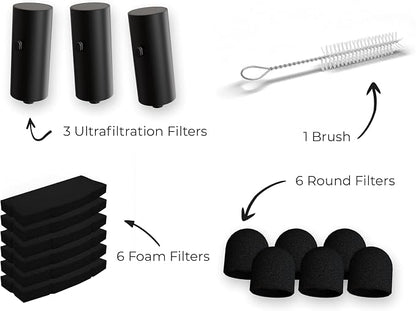 Penthouse Paws Smart Wireless Water Fountain Filter Black, 3 UltraFiltration Filters, 6 Foam Filters & 6 Sponges, Compatible with 3.5L Smart Wireless Fountain, Easy to Clean, for Cat and Dog, Black