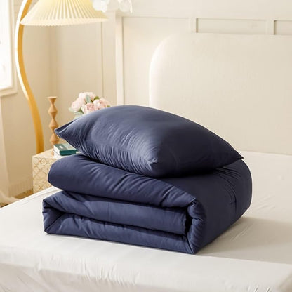 ROSGONIA Oversized King Comforter 120x120, 3pcs Super King Comforter (1 Navy Blue Comforter & 2 Pillowcases) Lightweight Warm Bedding Blanket Quilts