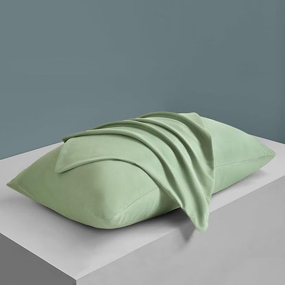 MILVOWOC 2Pcs Brushed Microfiber Queen Pillowcases - 20 x 30 Inch, Sage Green Pillow Case Set Soft Non Slip Envelope Pillow Cover with Moisture Absorption and Anti-Wrinkle