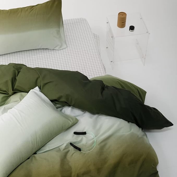 Cottonight Army Green Gradient Comforter Set Twin Dark Green and Grey Bedding Comforter Set Modern Gradient Aesthetic Blanket Quilts Cotton Modern Soft Breathable Blackish Green 3 Piece Bedding Set