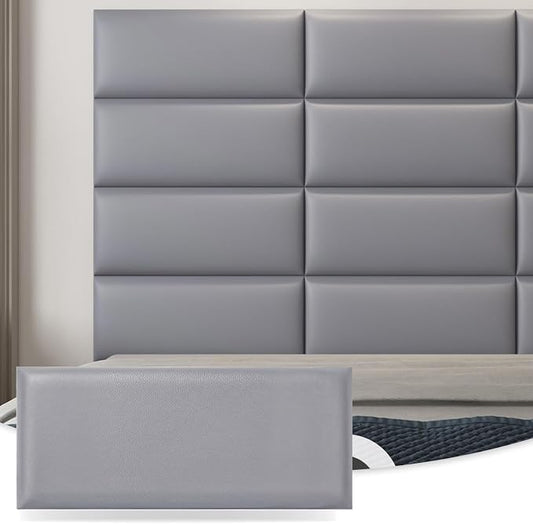 Art3d 9-Pack Peel and Stick Upholstered Headboard, 9.84 x 23.62 in, Grey | Self Adhesive, Upholstered Padded Panels, Fits Multiple Bed Sizes, Sound Absorbing, Ideal for Bedroom